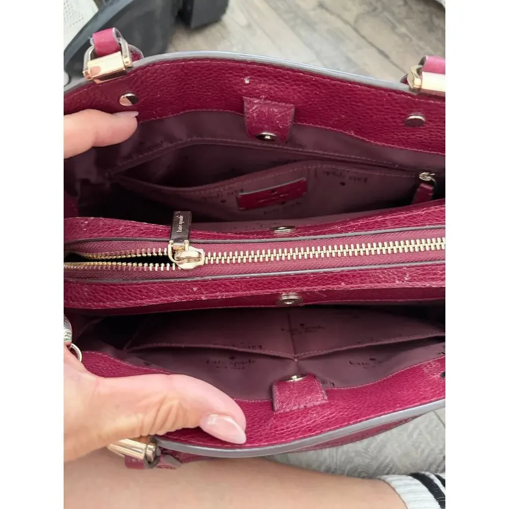Kate Spade Leila Handbag Cherrywood Red Medium Triple Compartment Satchel
